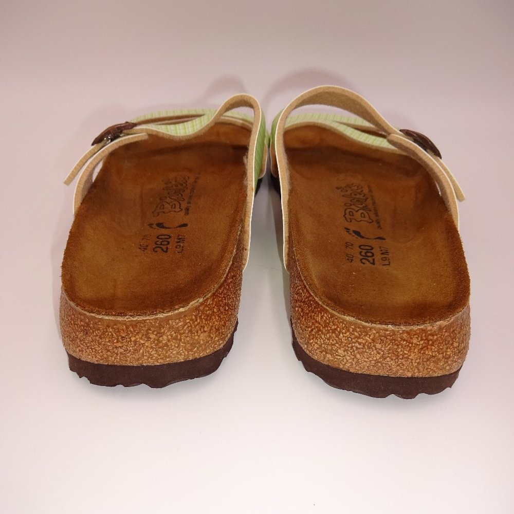 Womens Green White Plaid Birkenstock Birkis Birki's Sandals 40 9 Triple Strap - Picture 5 of 8